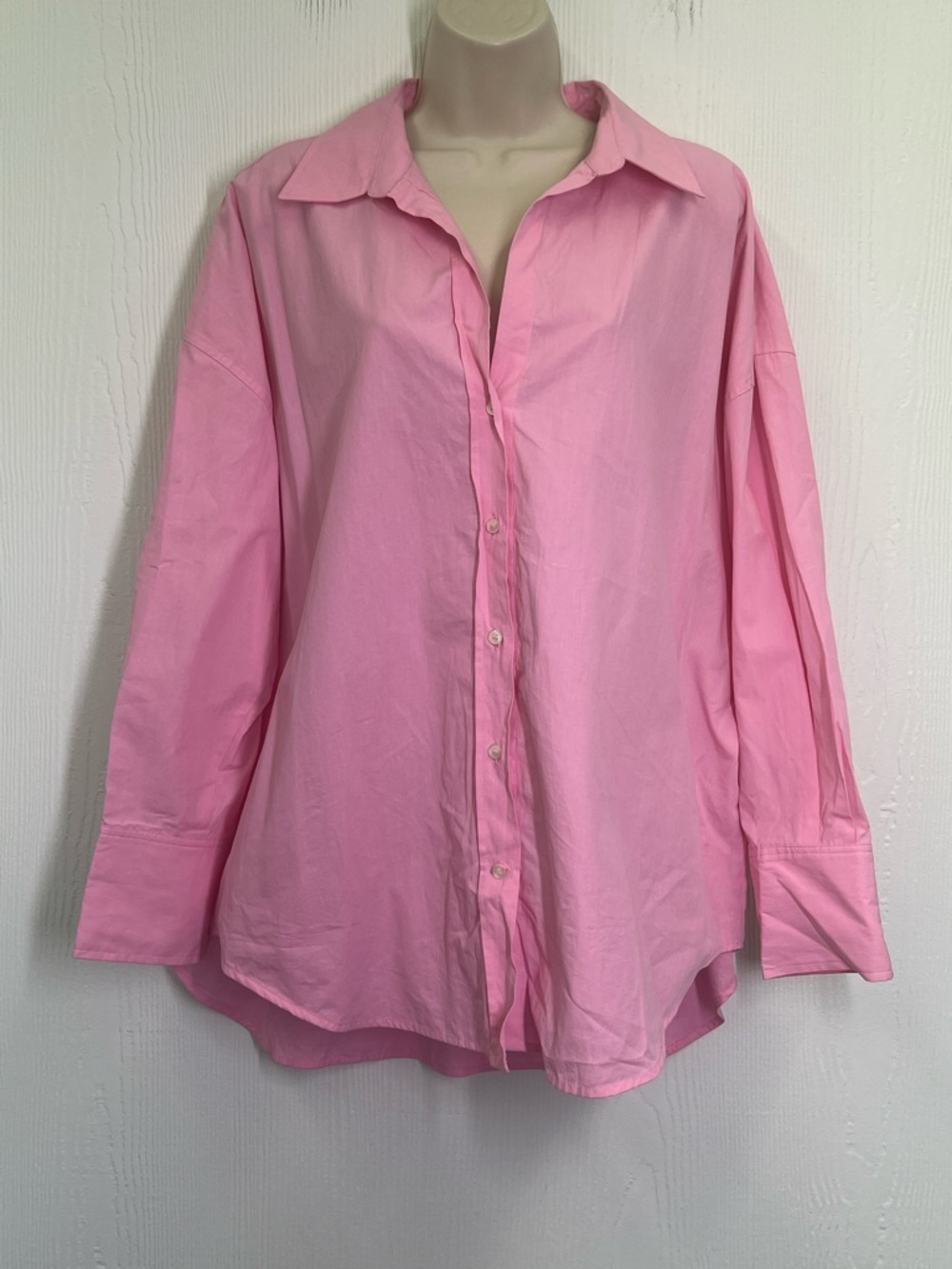 Zara  - Bubble Gum Pink Button Down Long Sleeve Oversized Shirt Size Large - Picture 2 of 9
